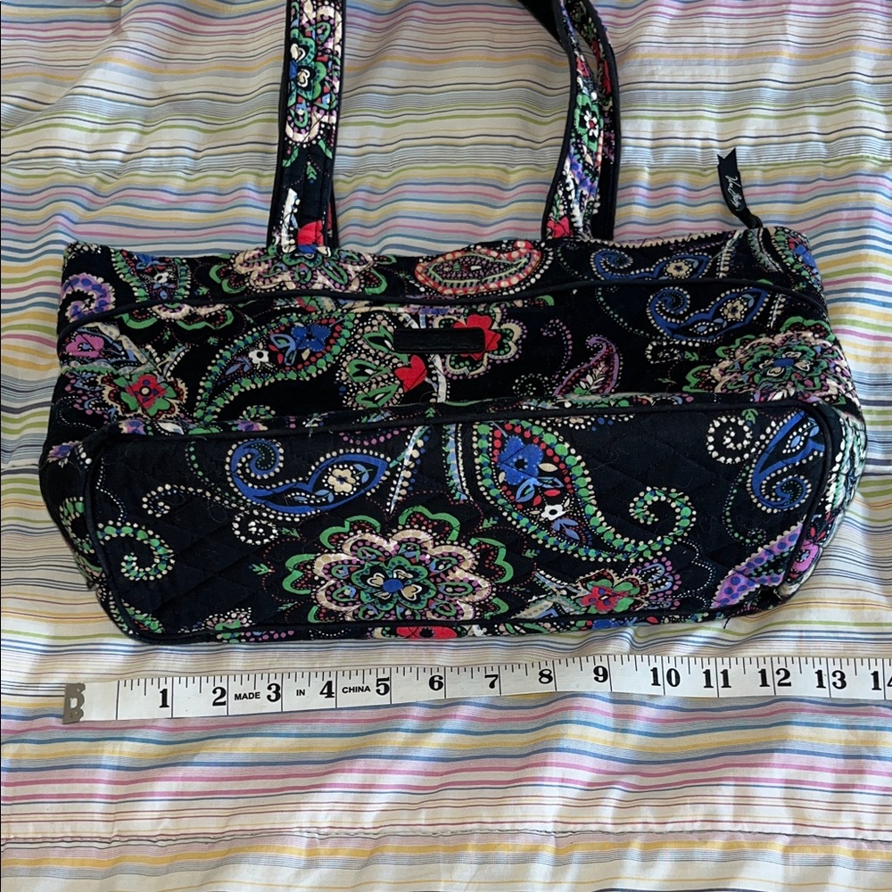 Vera Bradley Black Bohemian Paisley Floral Small Tote with Multicolor Accents - Picture 6 of 9